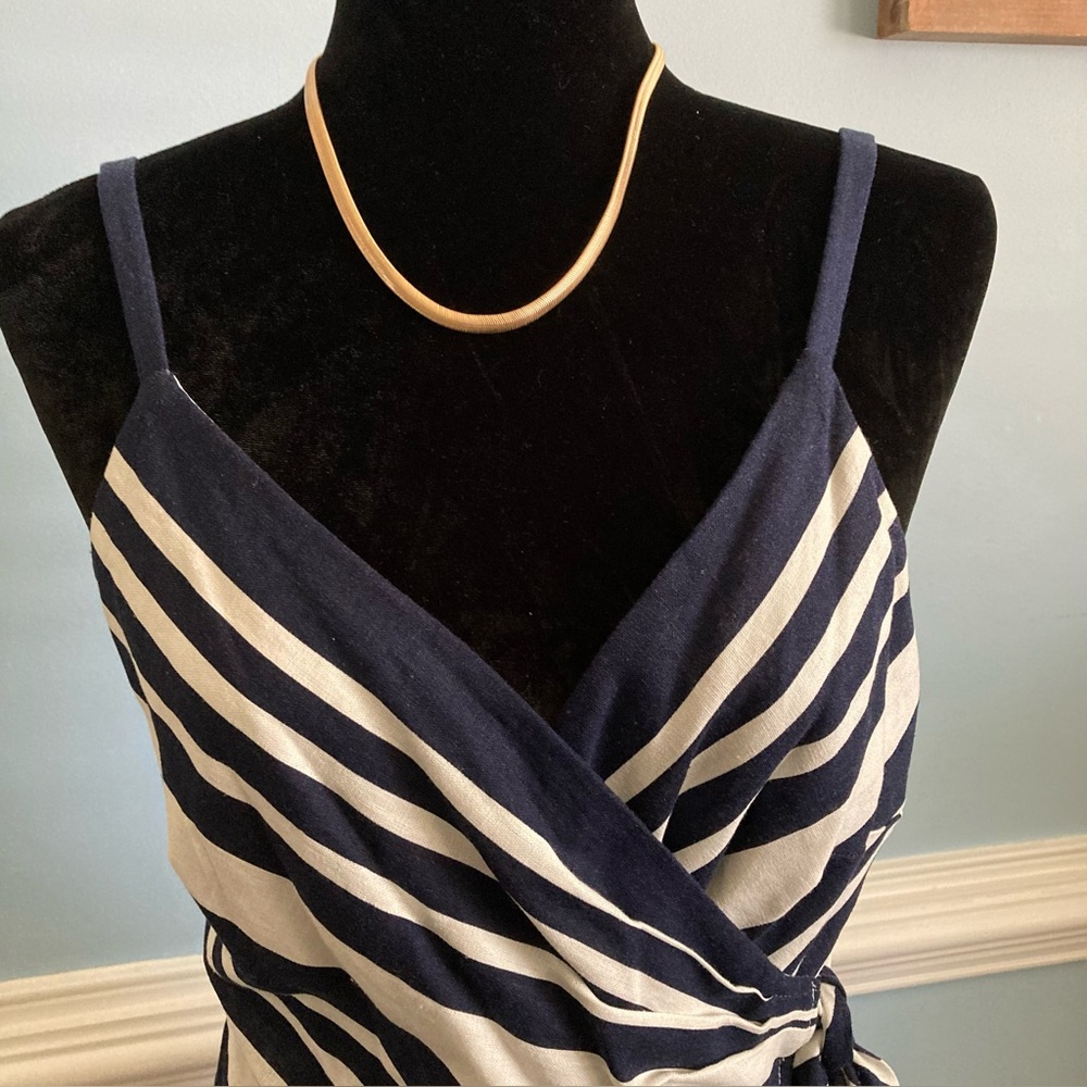 NWT Linen Wrap Romper MSK Navy White Sleeveless Made in India